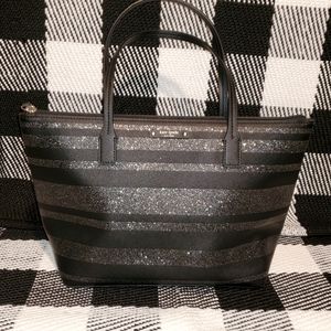 ♠️ Kate Spade Haven Lane black striped glitter tote. ♠️
